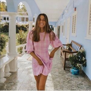 Faithfull the Brand Pink Edwina Puffed Sleeve Mini Dress Size 6